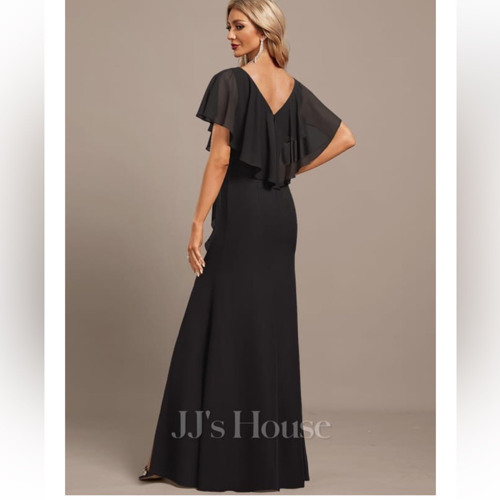 Jj’s House Trumpet mermaid style black chiffon mother of bride gown large - Picture 3 of 12
